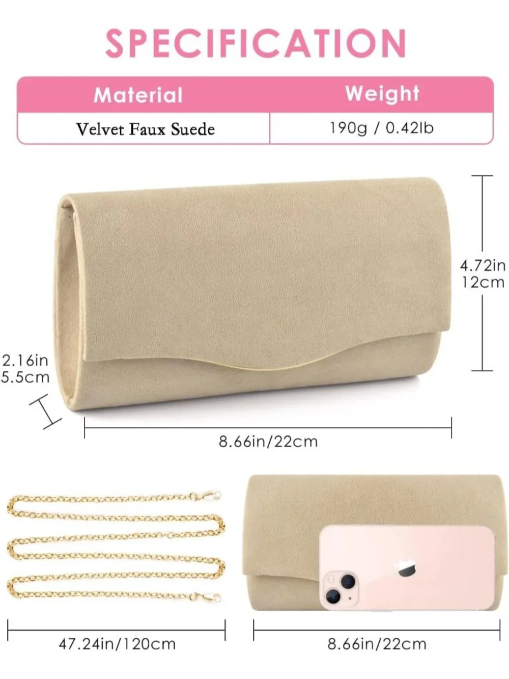 👜 Women's khaki Suede Evening Shoulder Bags Envelope Party Cocktail Prom Clutch